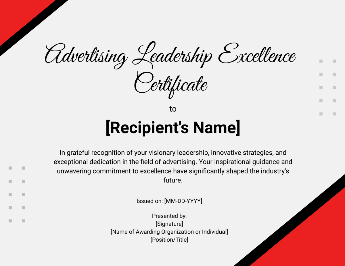 Advertising Leadership Excellence Certificate Template