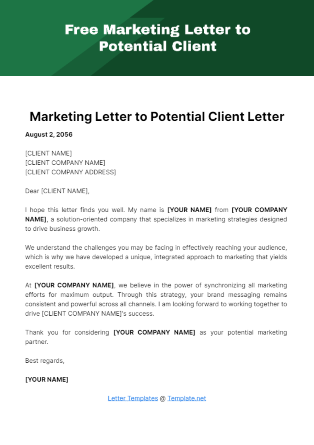Marketing Letter to Potential Client Template