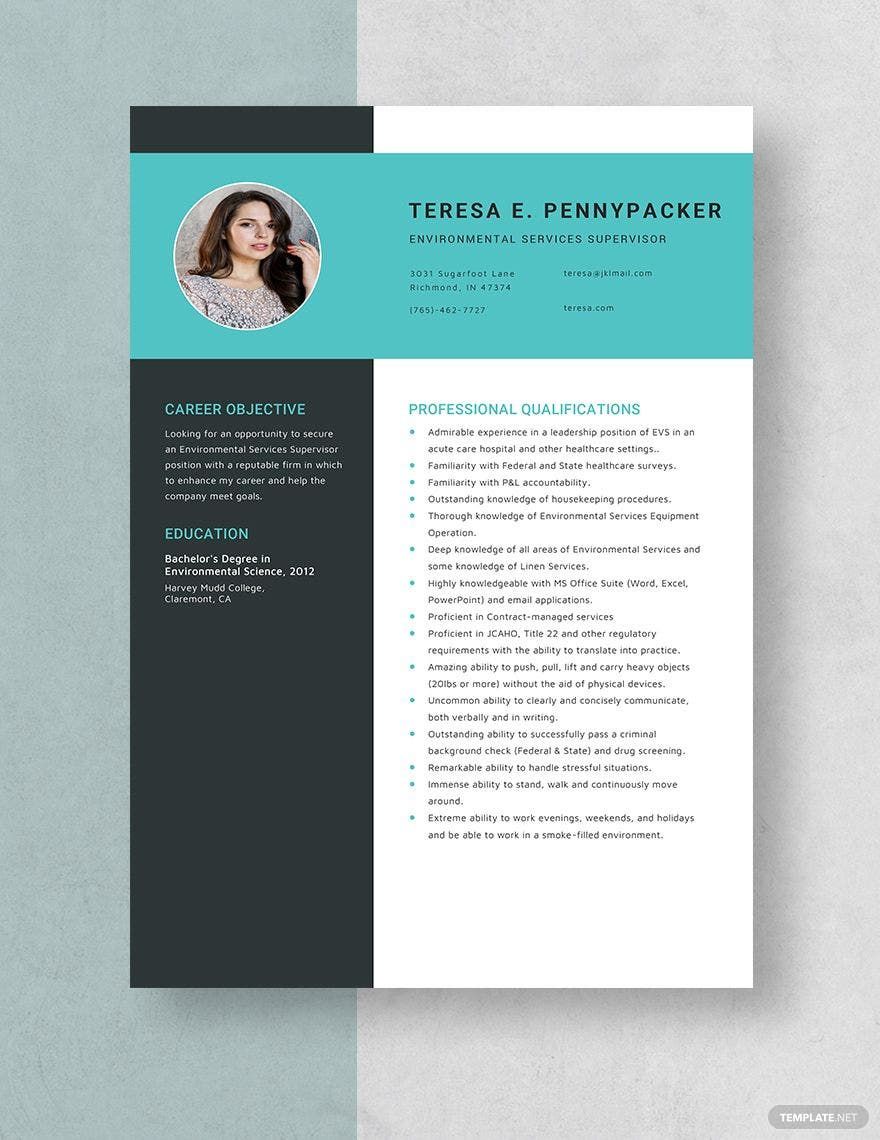 Environmental Services Supervisor Resume Template