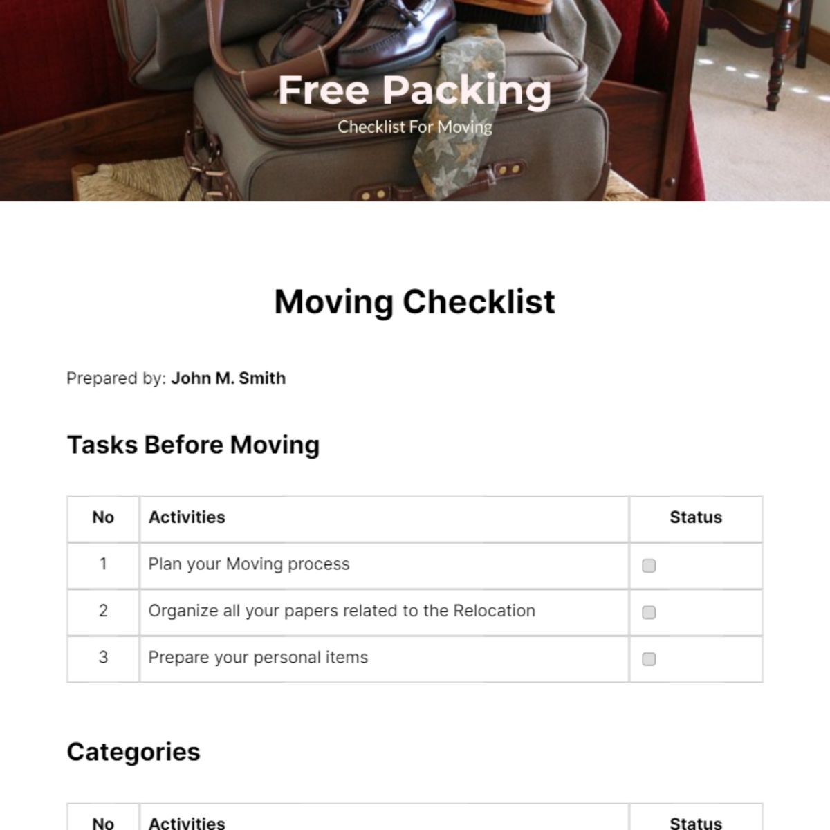Free Packing Checklist For Moving Template