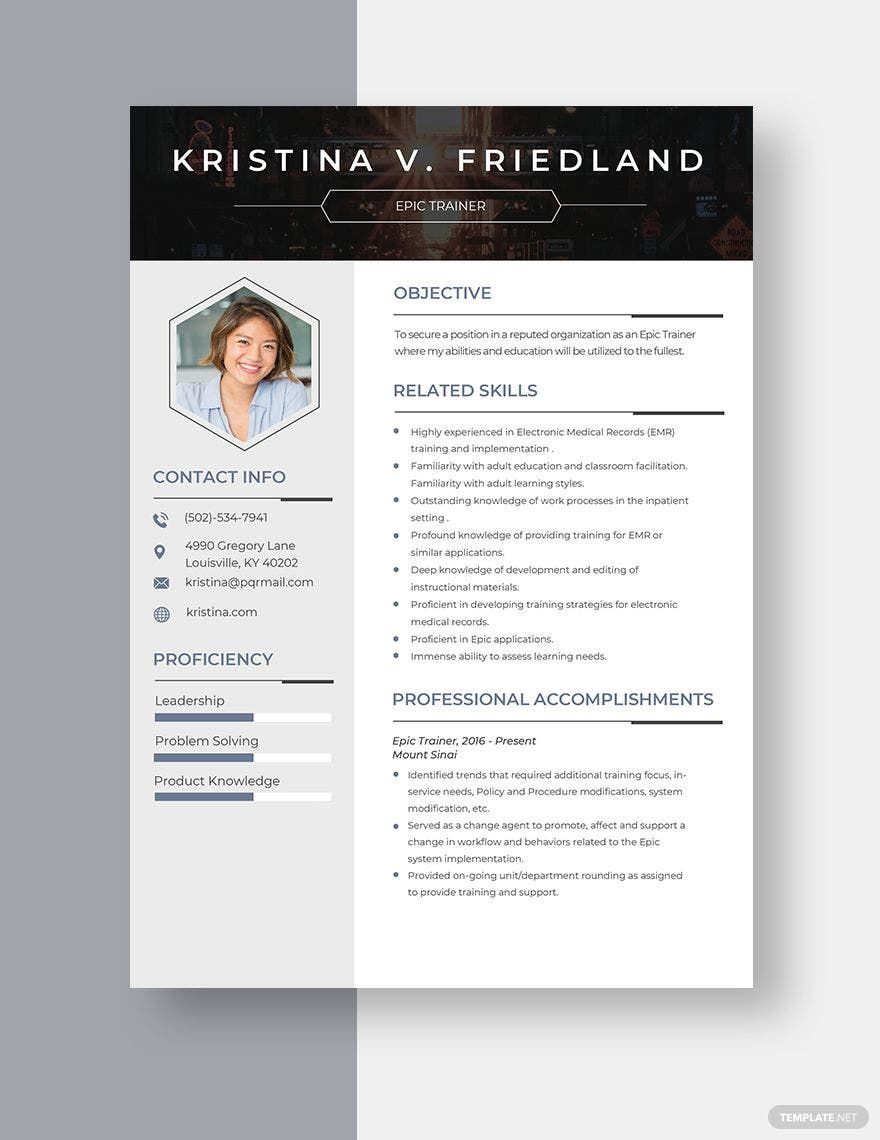 Free Epic Trainer Resume Template