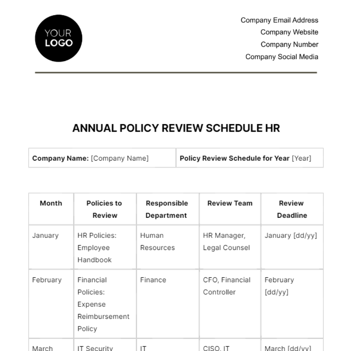 Annual Policy Review Schedule HR Template - Edit Online & Download ...