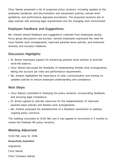 Free Minutes on Annual HR Policy Review Template to Edit Online