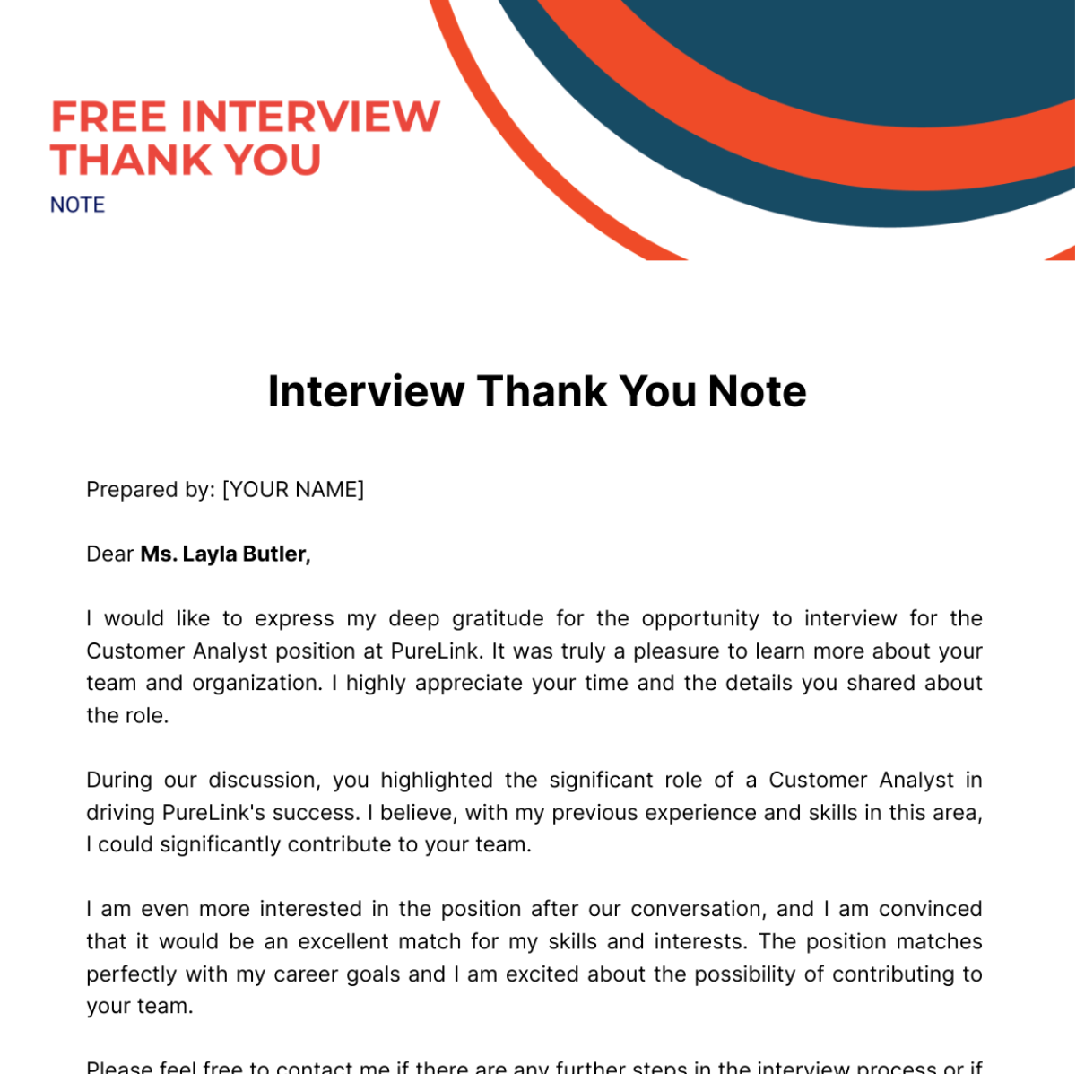 Free Interview Thank you Note Template