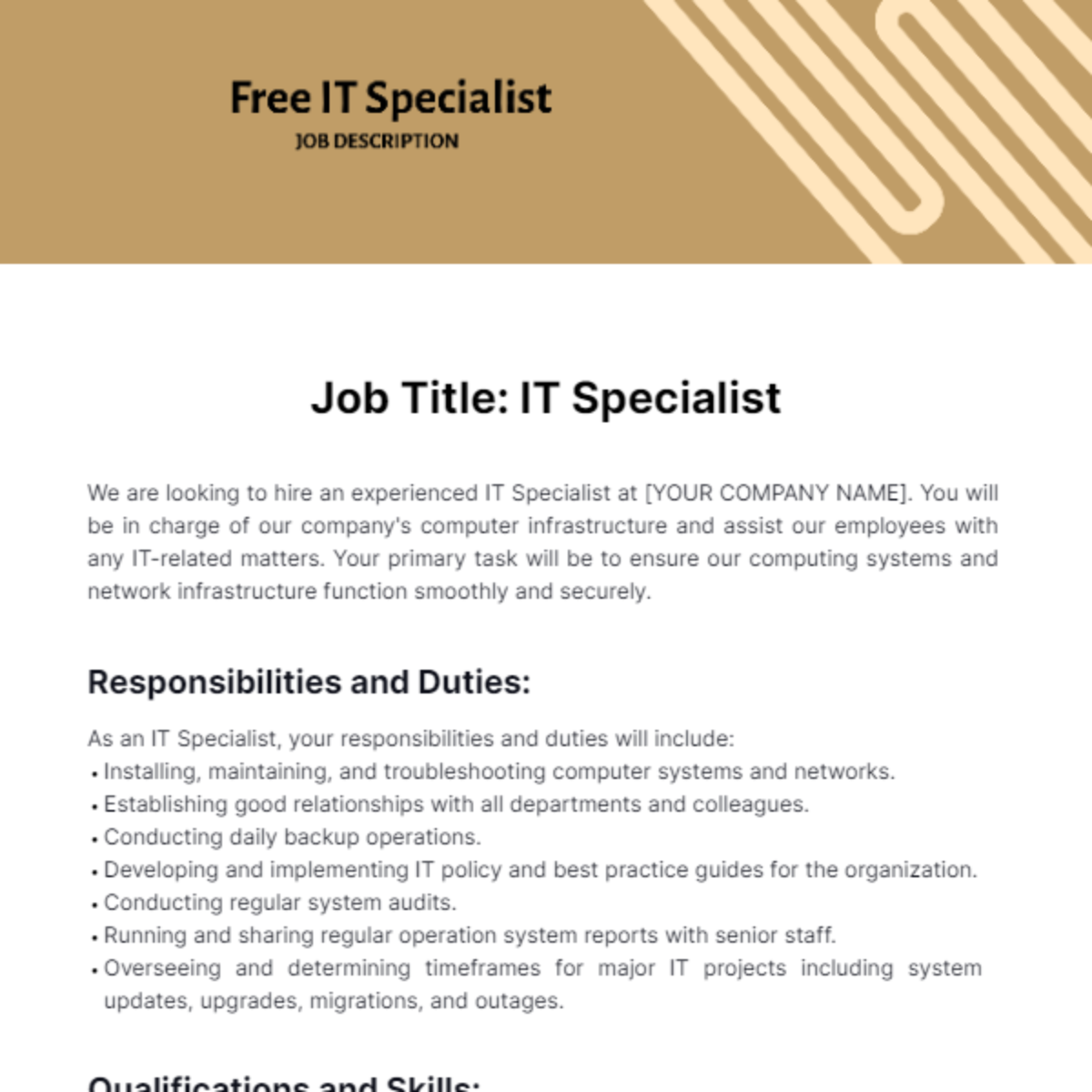 IT Specialist Job Description Template
