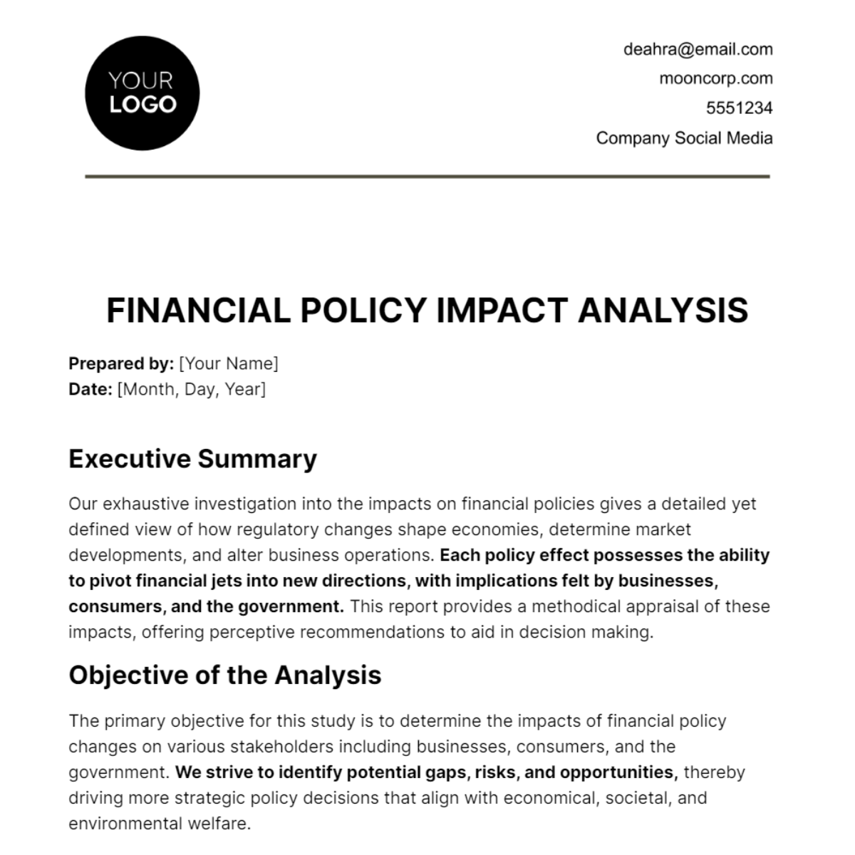 Financial Policy Impact Analysis Template