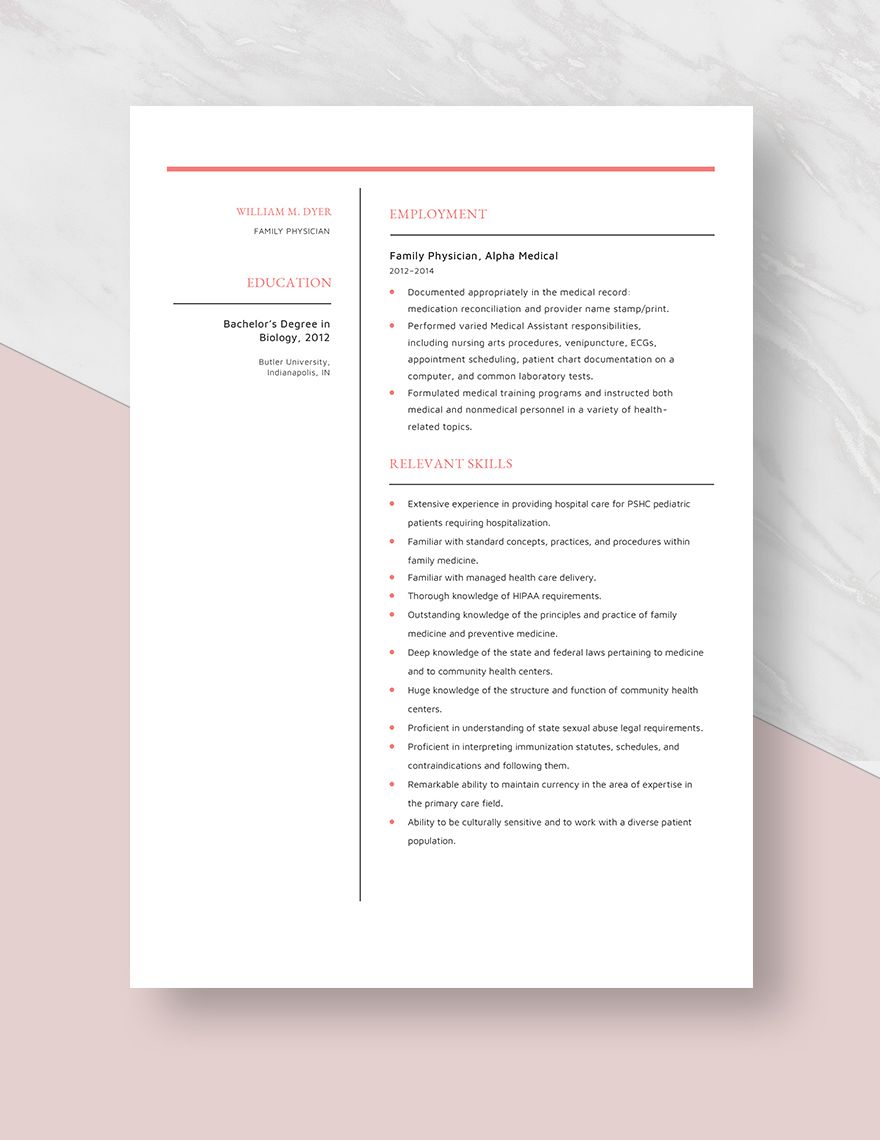 Family Physician Resume