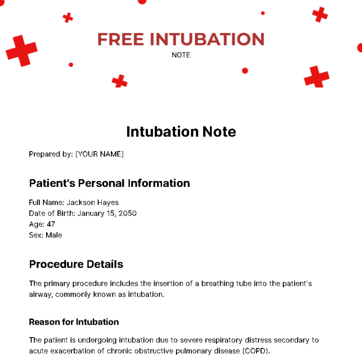 Free Intubation Note Template