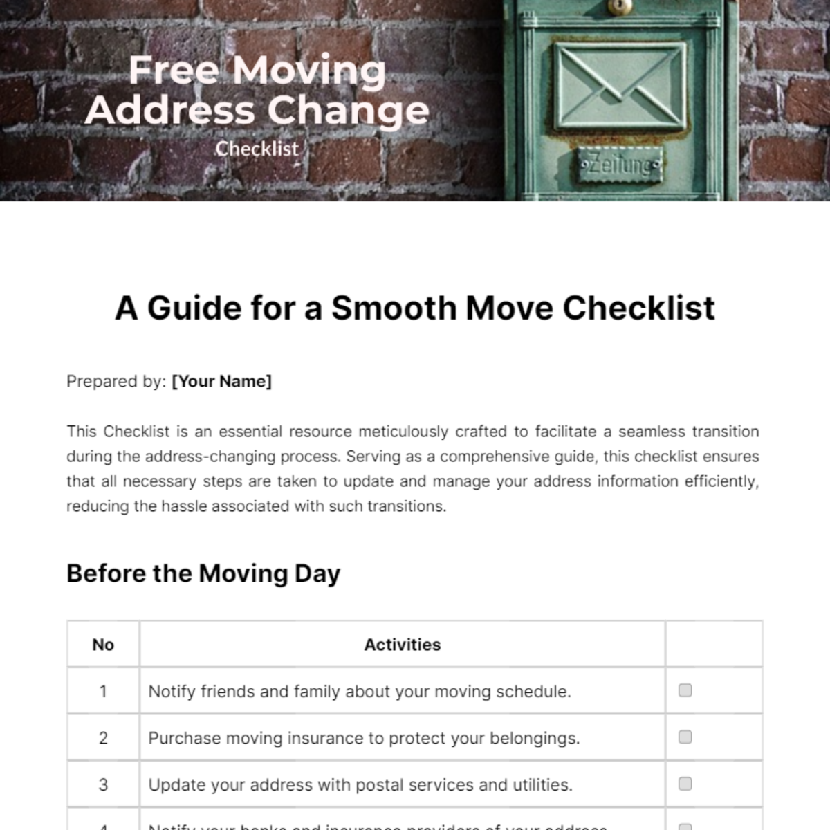 Moving Address Change Checklist Template