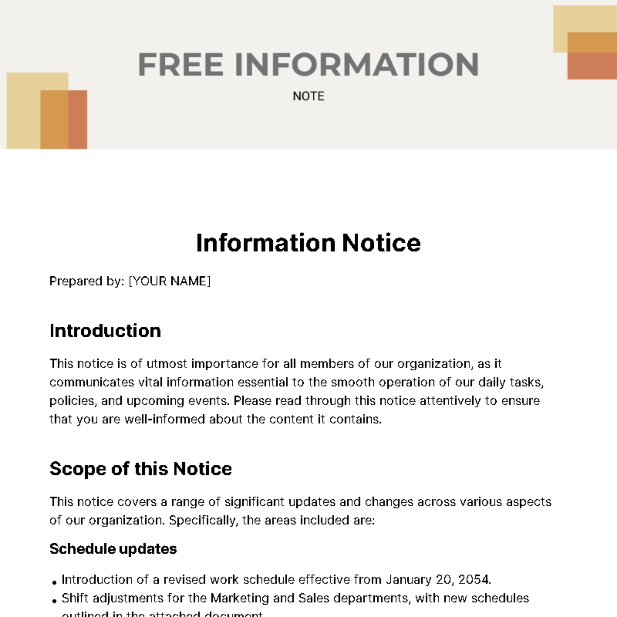 Free Information Note Template