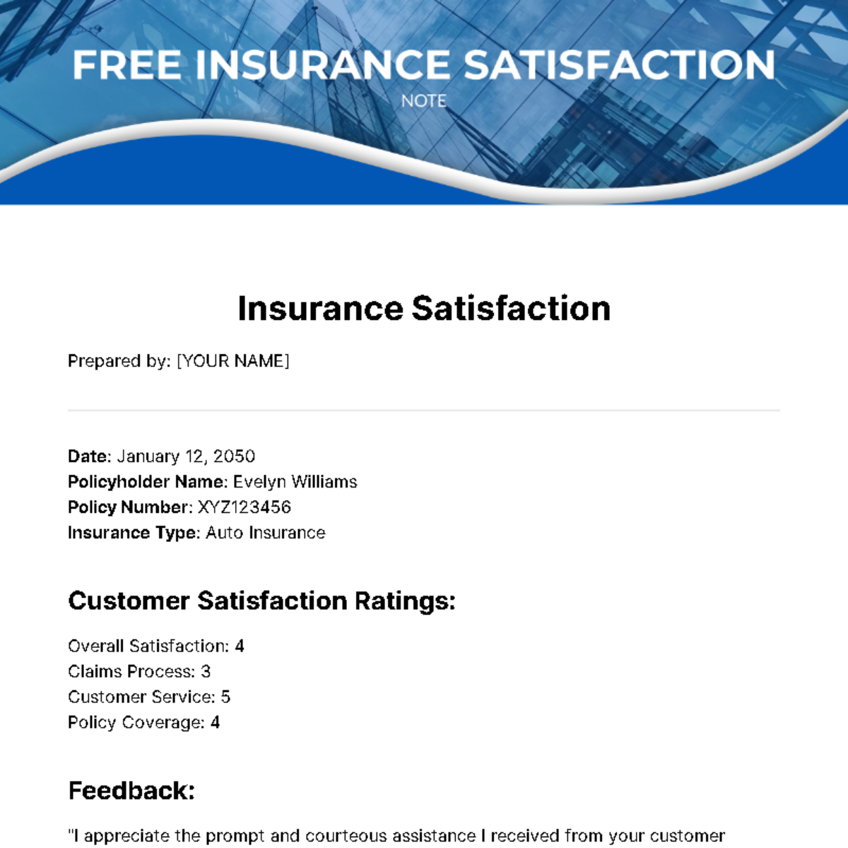 Free Insurance Satisfaction Note Template