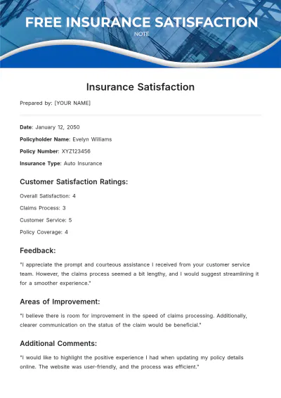 Free Insurance Satisfaction Note Template to Edit Online