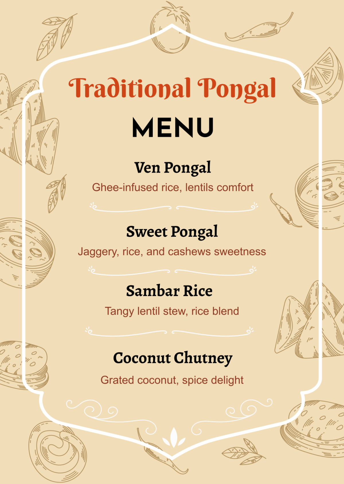 Free Traditional Pongal Menu Template