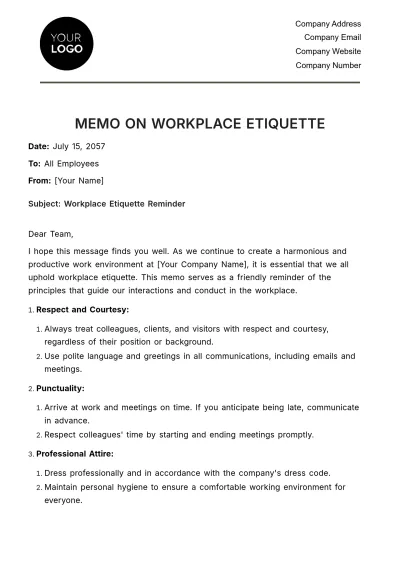 Free Memo on Workplace Etiquette HR Template to Edit Online