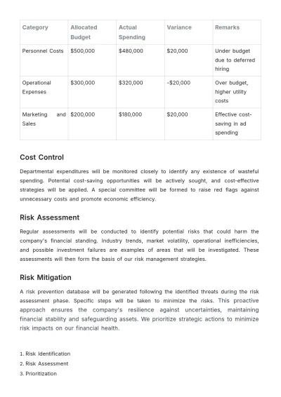 Free Financial Control Plan Template to Edit Online