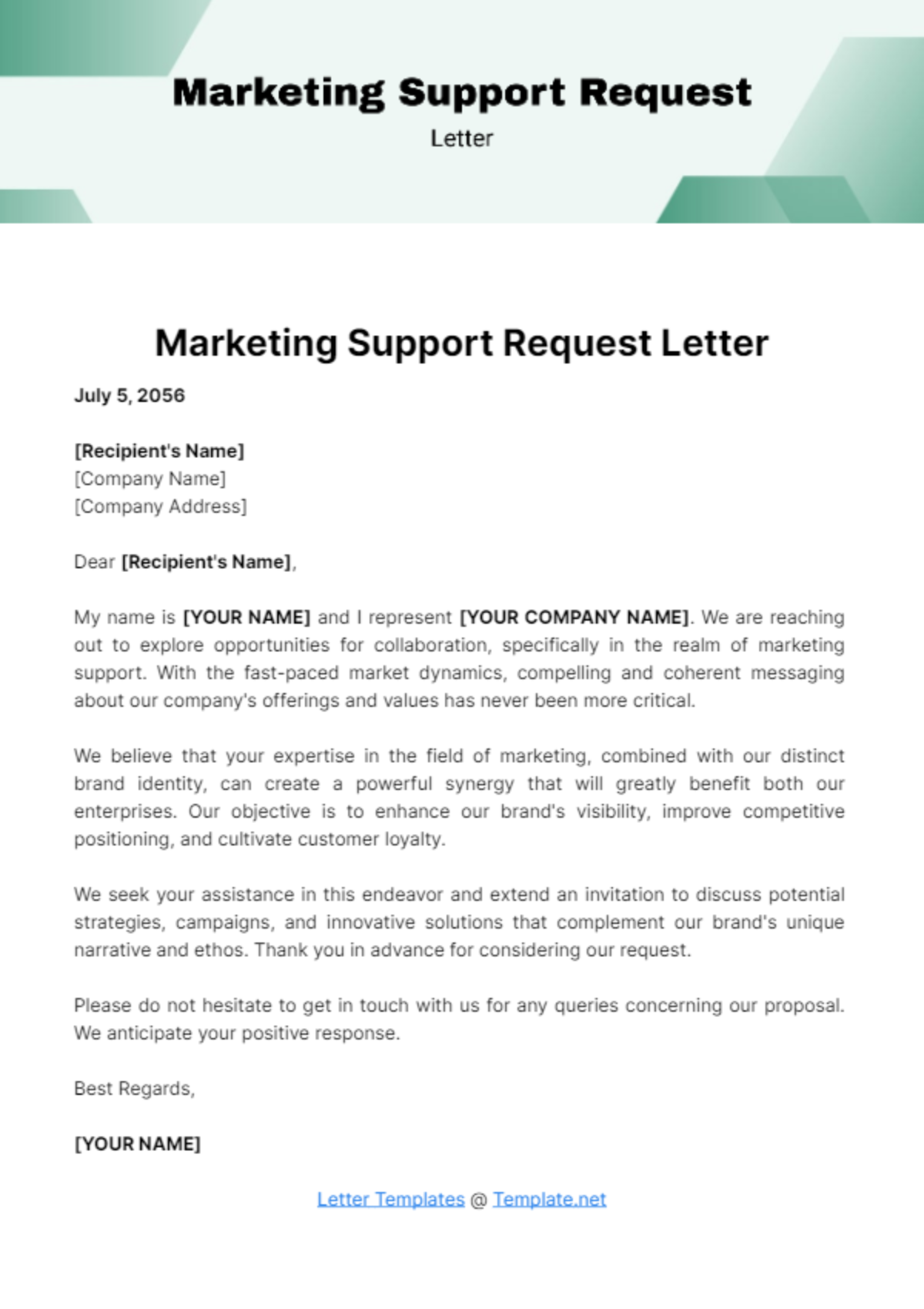 Marketing Support Request Letter Template