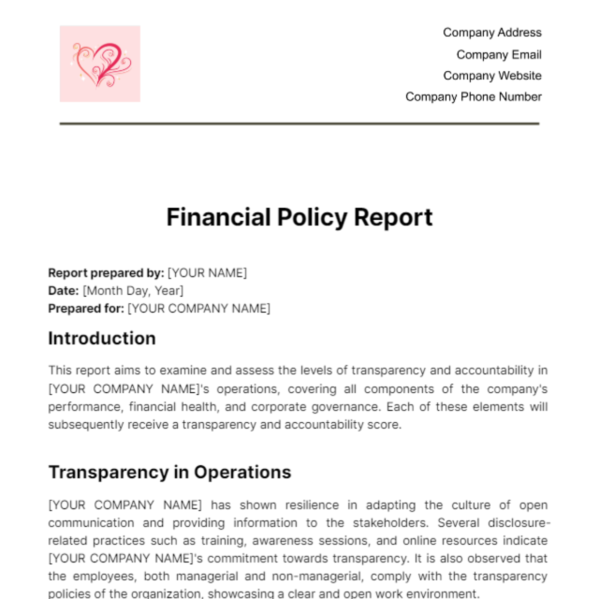 Financial Policy Report Template