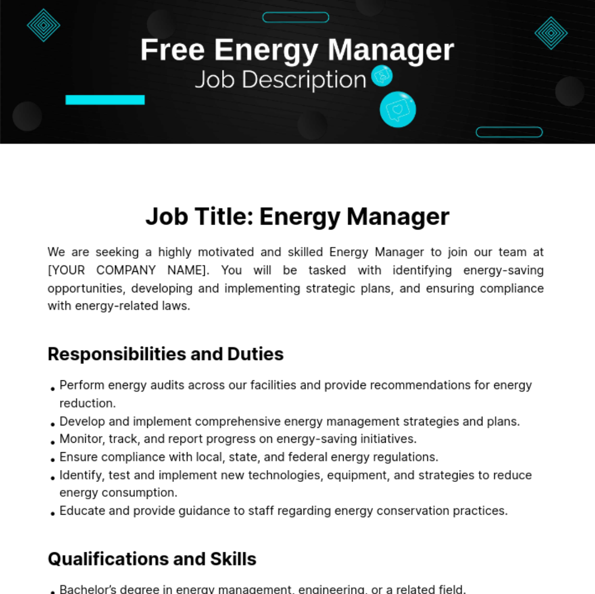 Free Energy Manager Job Description Template