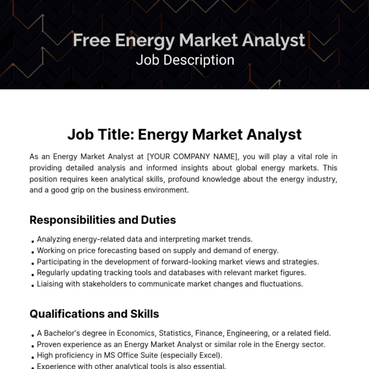 Free Energy Market Analyst Job Description Template