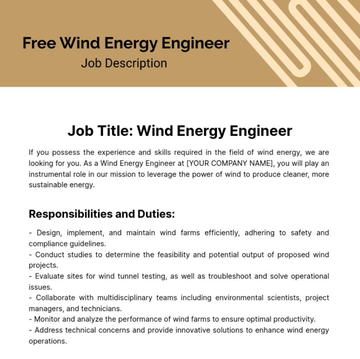 Free Wind Energy Engineer Job Description Template