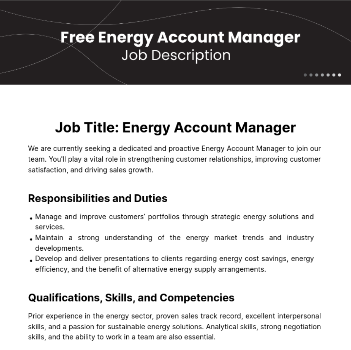 Free Energy Account Manager Job Description Template