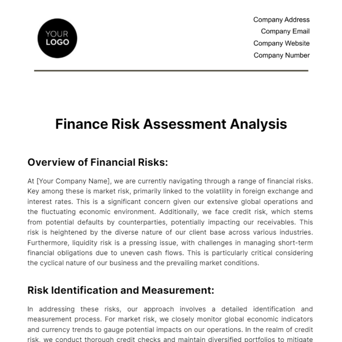 Finance Risk Assessment Analysis Template - Edit Online & Download