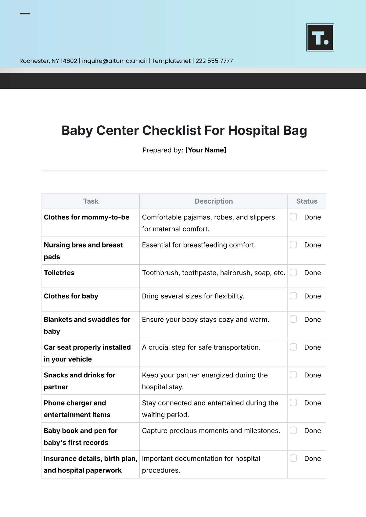 Free Baby Center Checklist For Hospital Bag Template