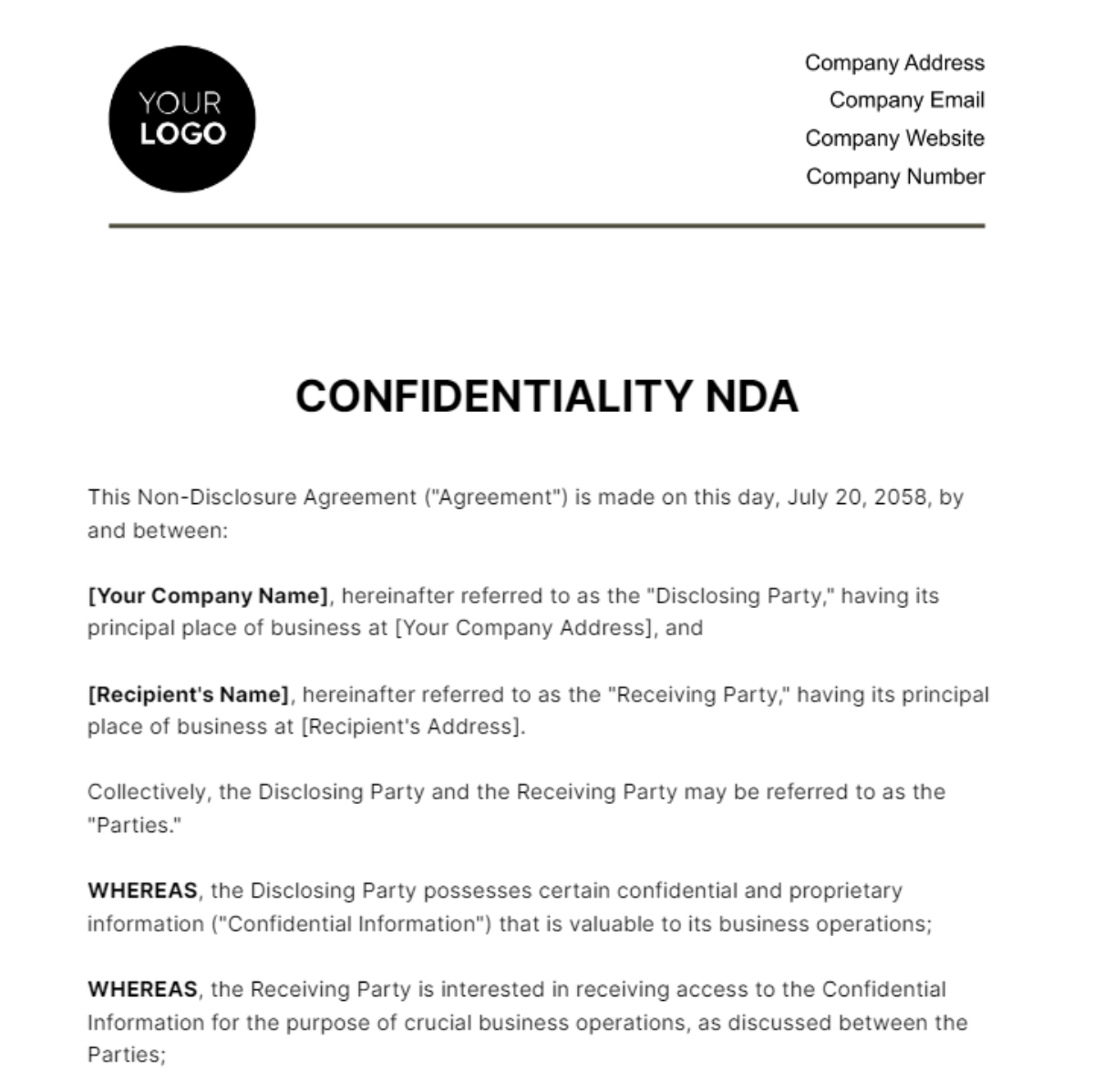 Confidentiality NDA HR Template