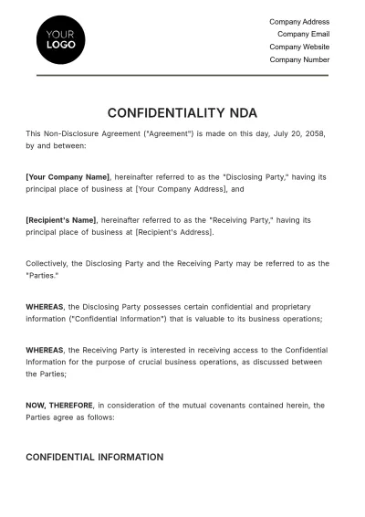 Free Confidentiality NDA HR Template to Edit Online