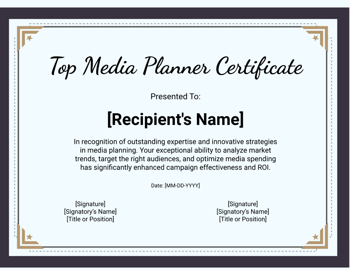 Top Media Planner Certificate Template