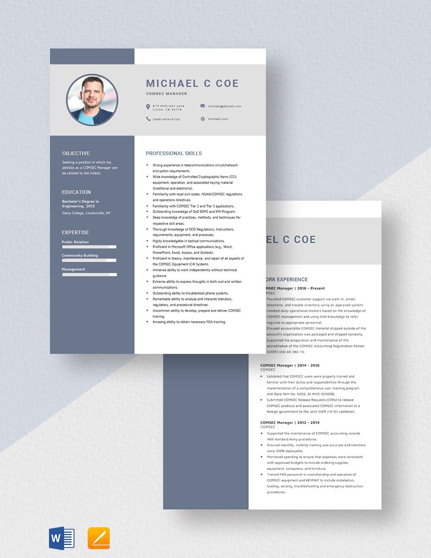 COMSEC Manager Resume