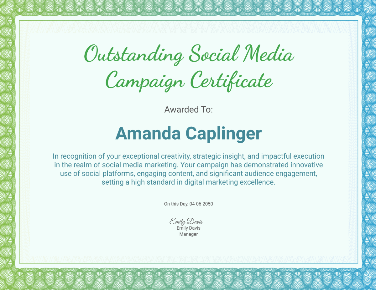 Outstanding Social Media Campaign Certificate