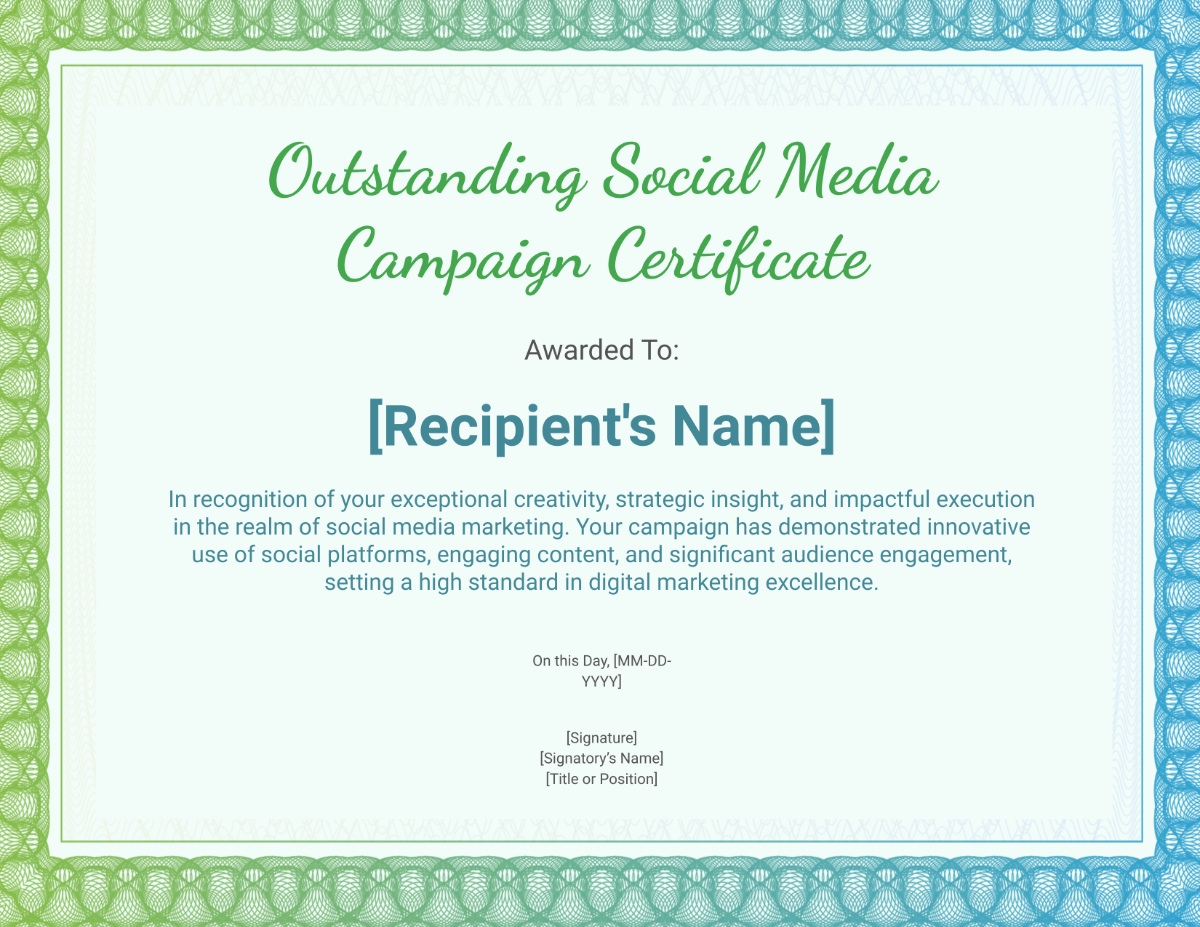 Outstanding Social Media Campaign Certificate Template