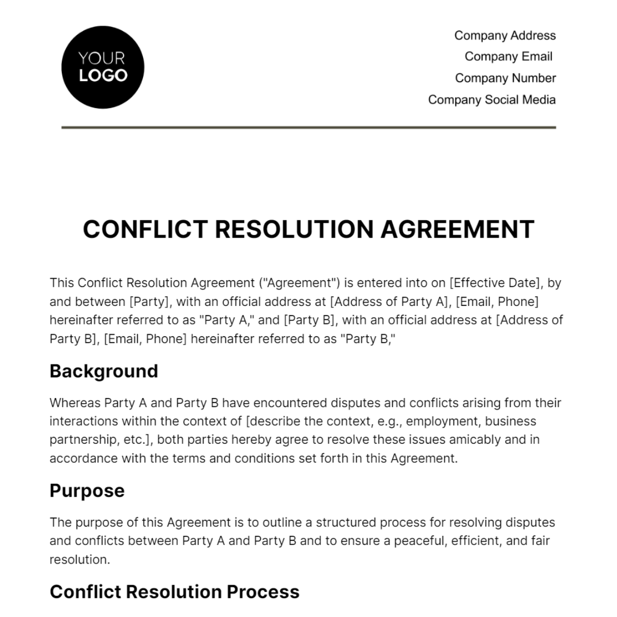 Conflict Resolution Agreement HR Template
