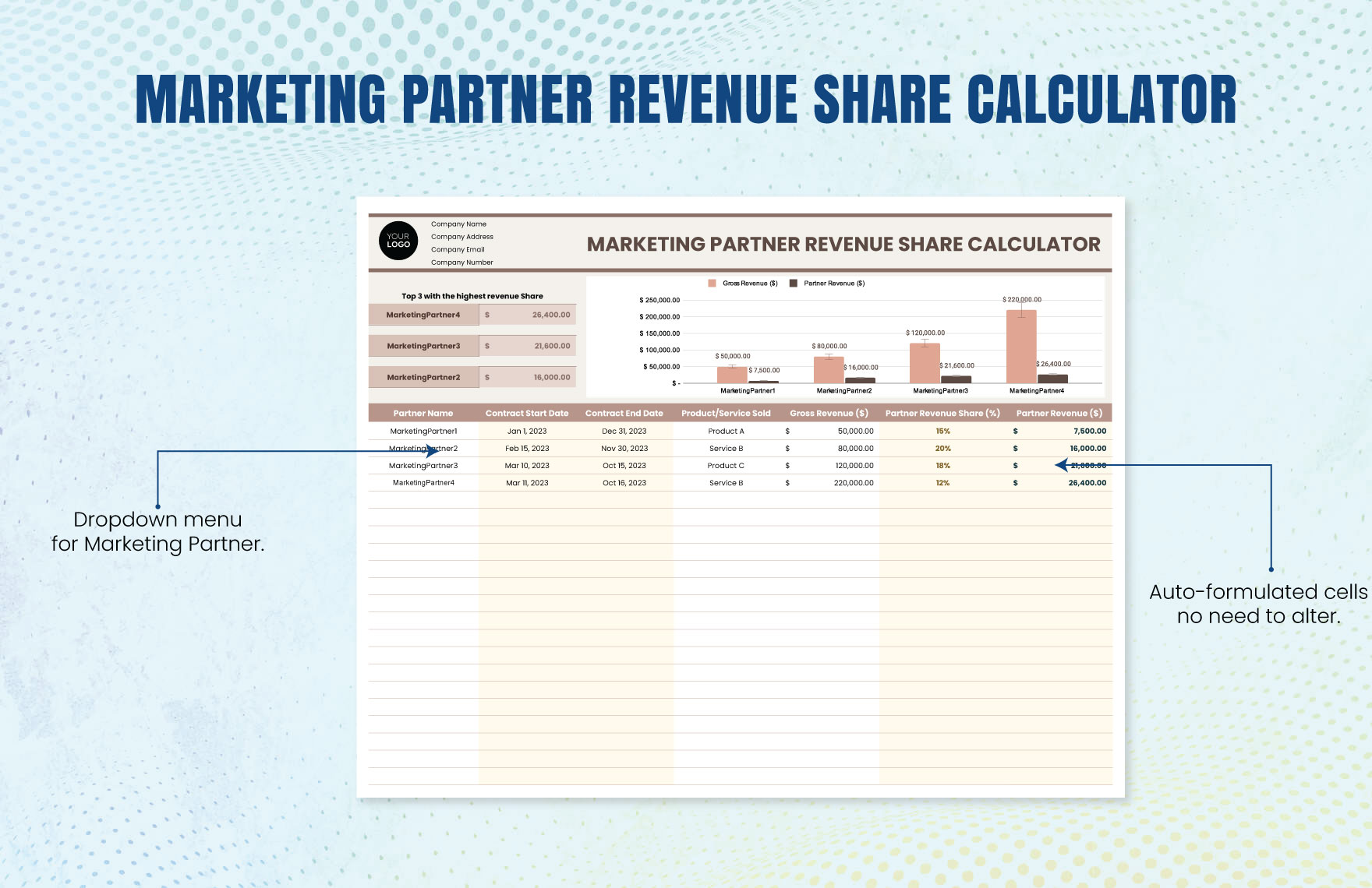 Marketing Partner Revenue Share Calculator Template