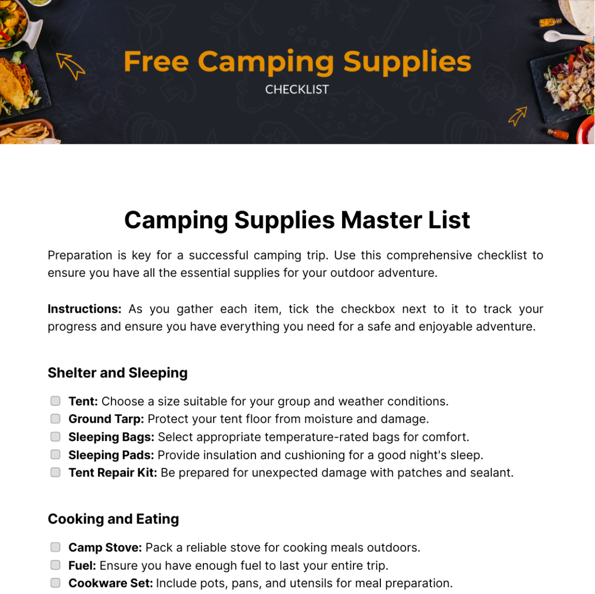 Camping Supplies Checklist Template