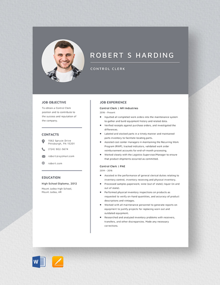 Document Control Clerk Resume Template Word Apple Pages Template