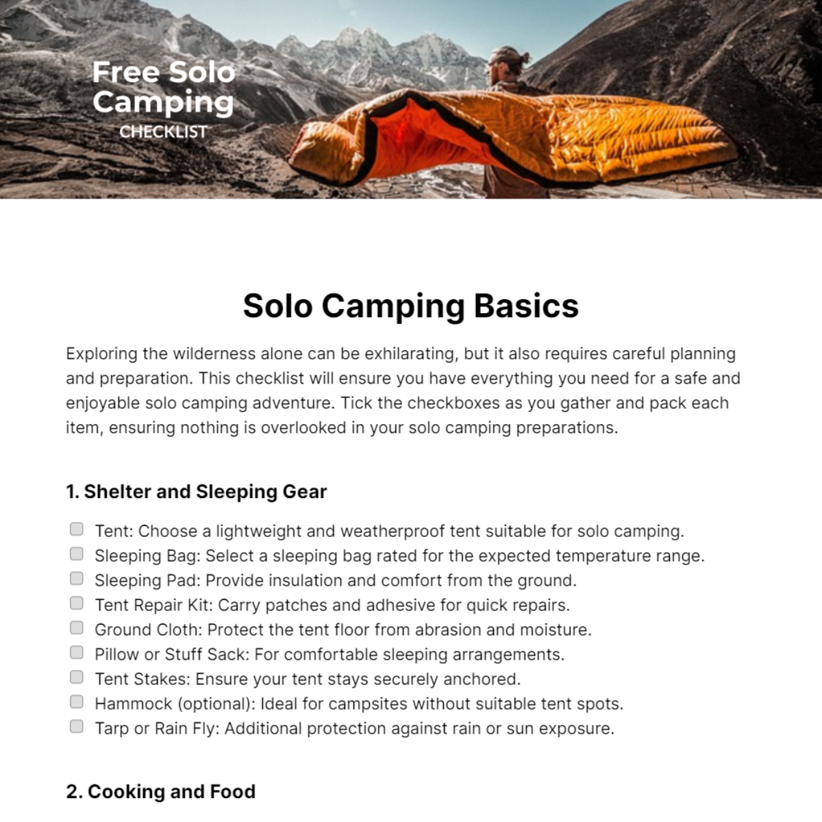 Solo Camping Checklist Template