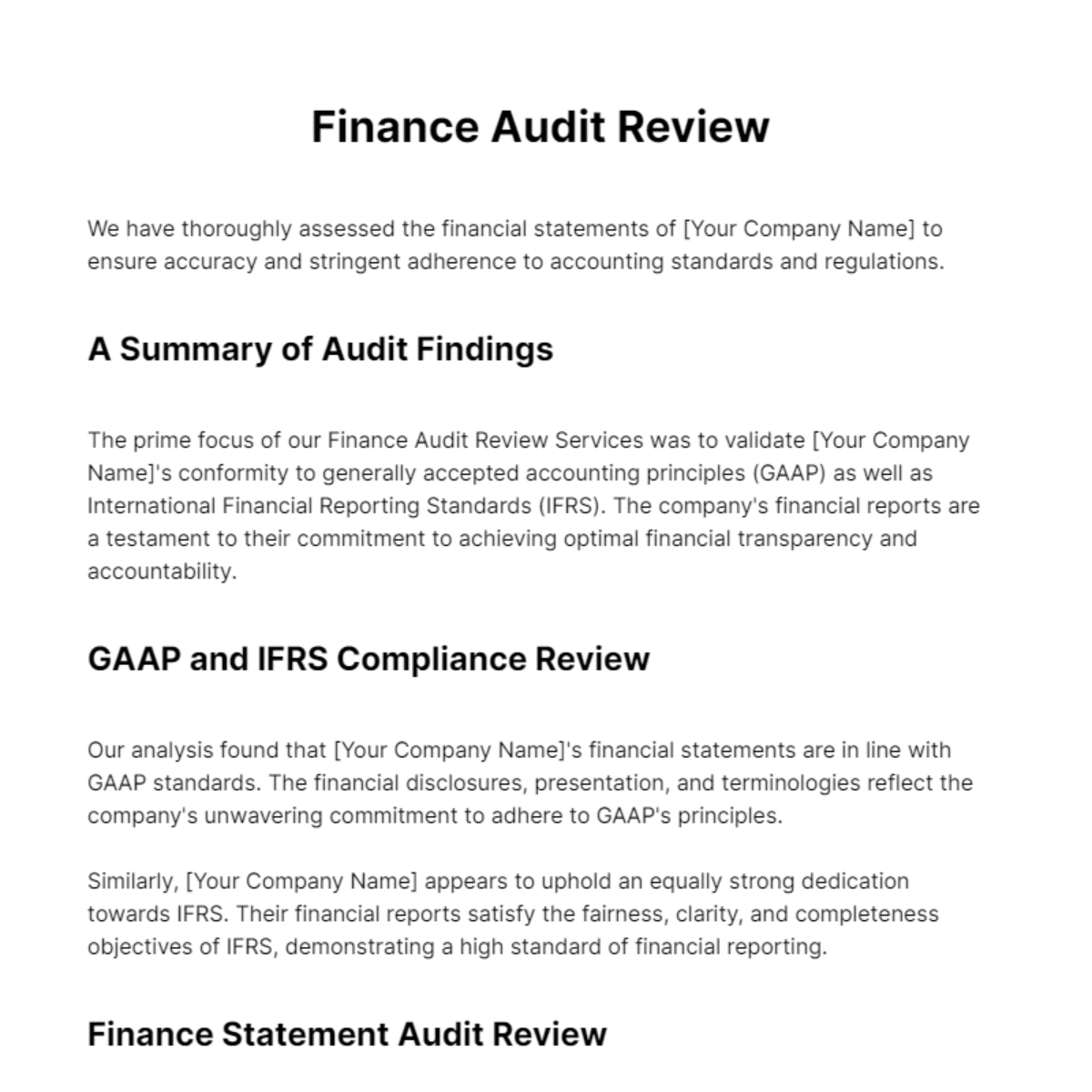 Finance Audit Review Template
