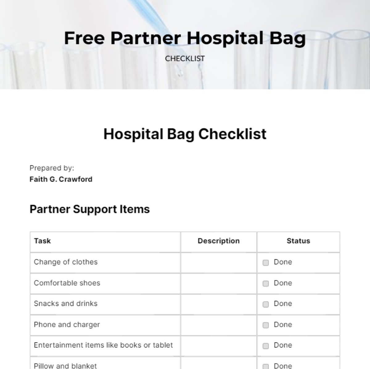 Partner Hospital Bag Checklist Edit Online & Download Example