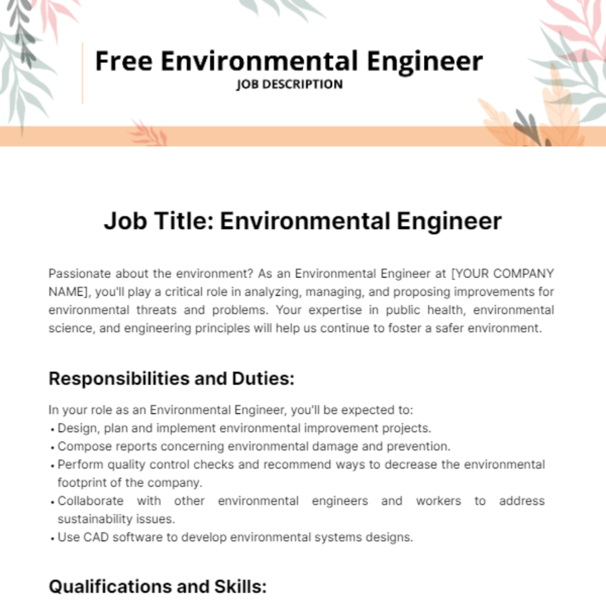 Environmental Engineer Job Description Template