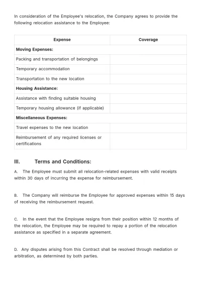 Free Relocation Assistance Contract HR Template to Edit Online
