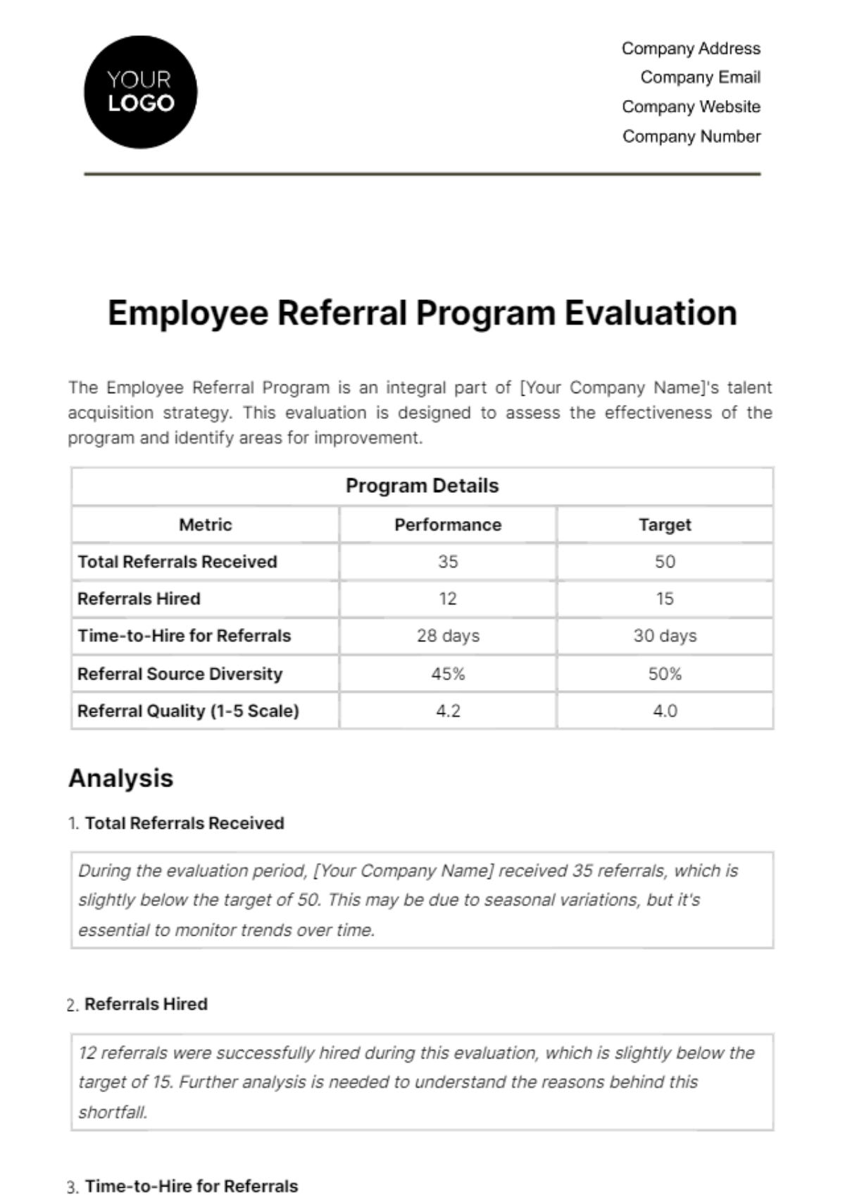Free Employee Referral Program Evaluation HR Template