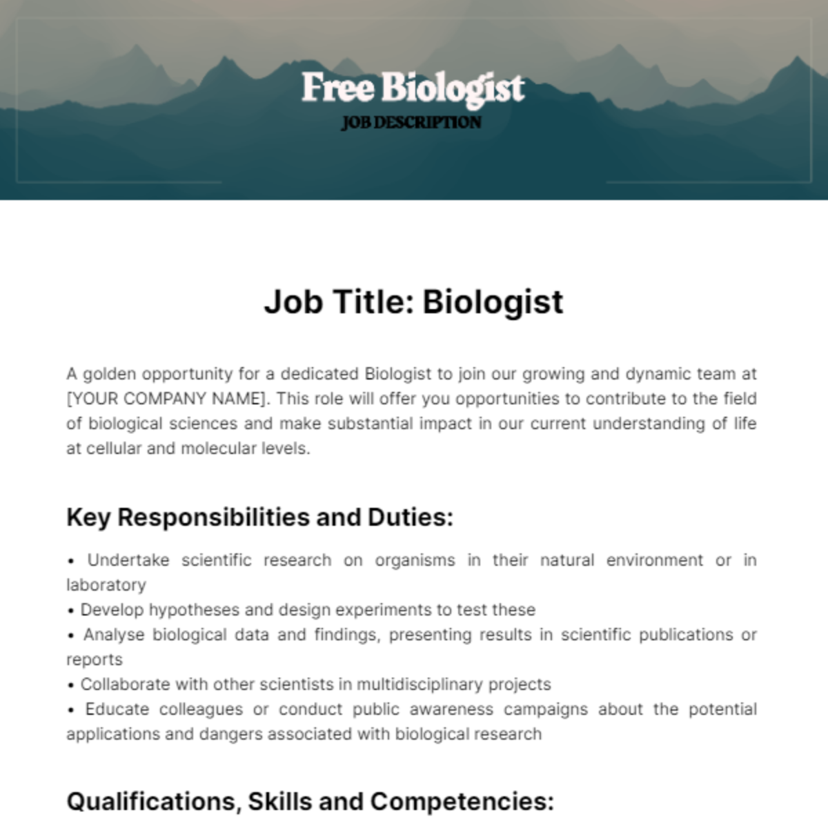 Biologist Job Description Template