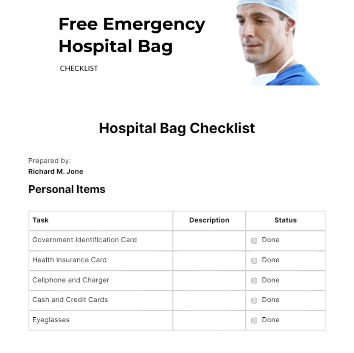 Emergency Hospital Bag Checklist Edit Online & Download Example