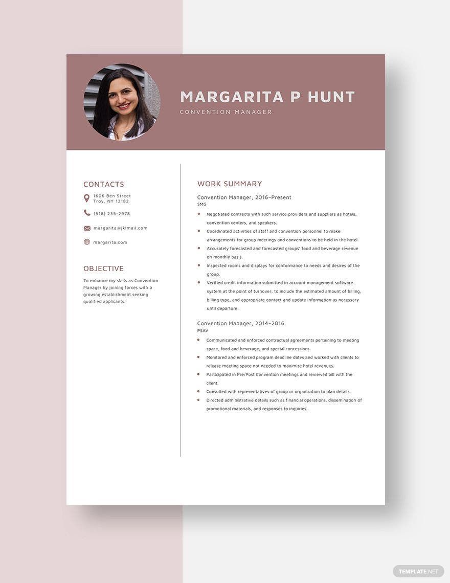 Convention Manager Resume in Word, Apple Pages