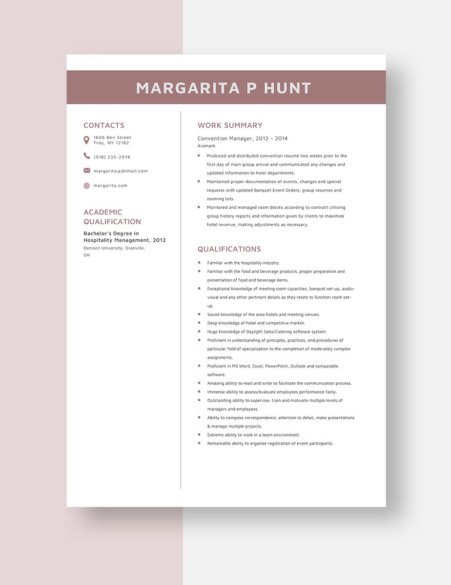 Convention Manager Resume