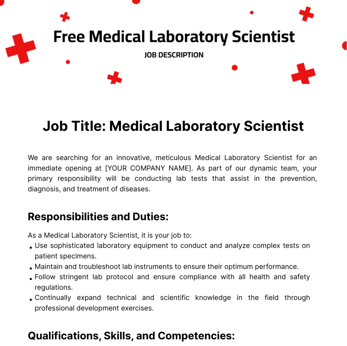 Medical Laboratory Scientist Job Description Template
