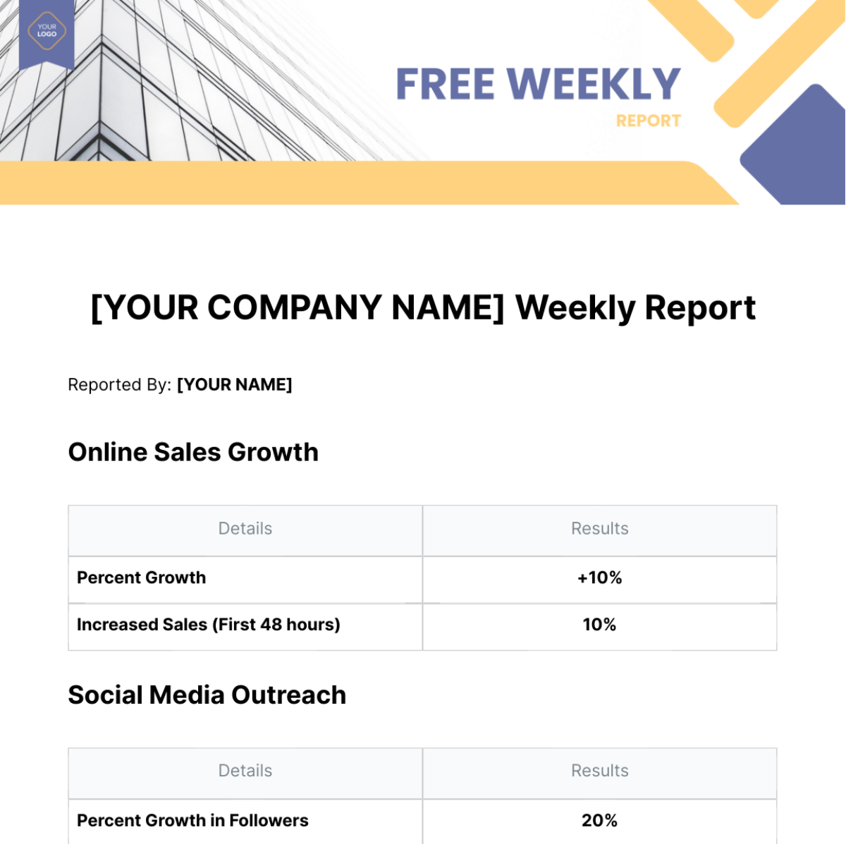 Free Weekly Report Template