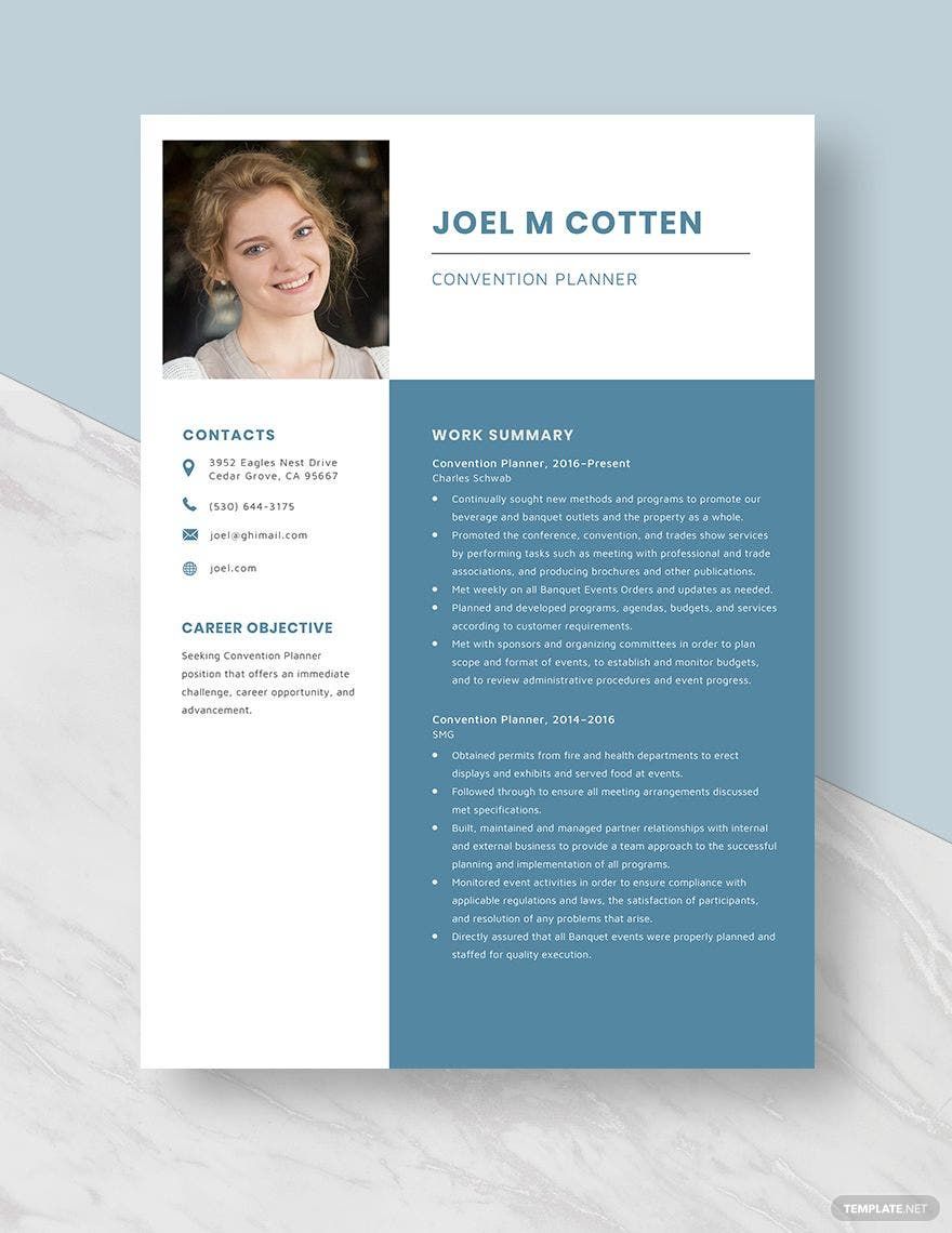 Convention Planner Resume